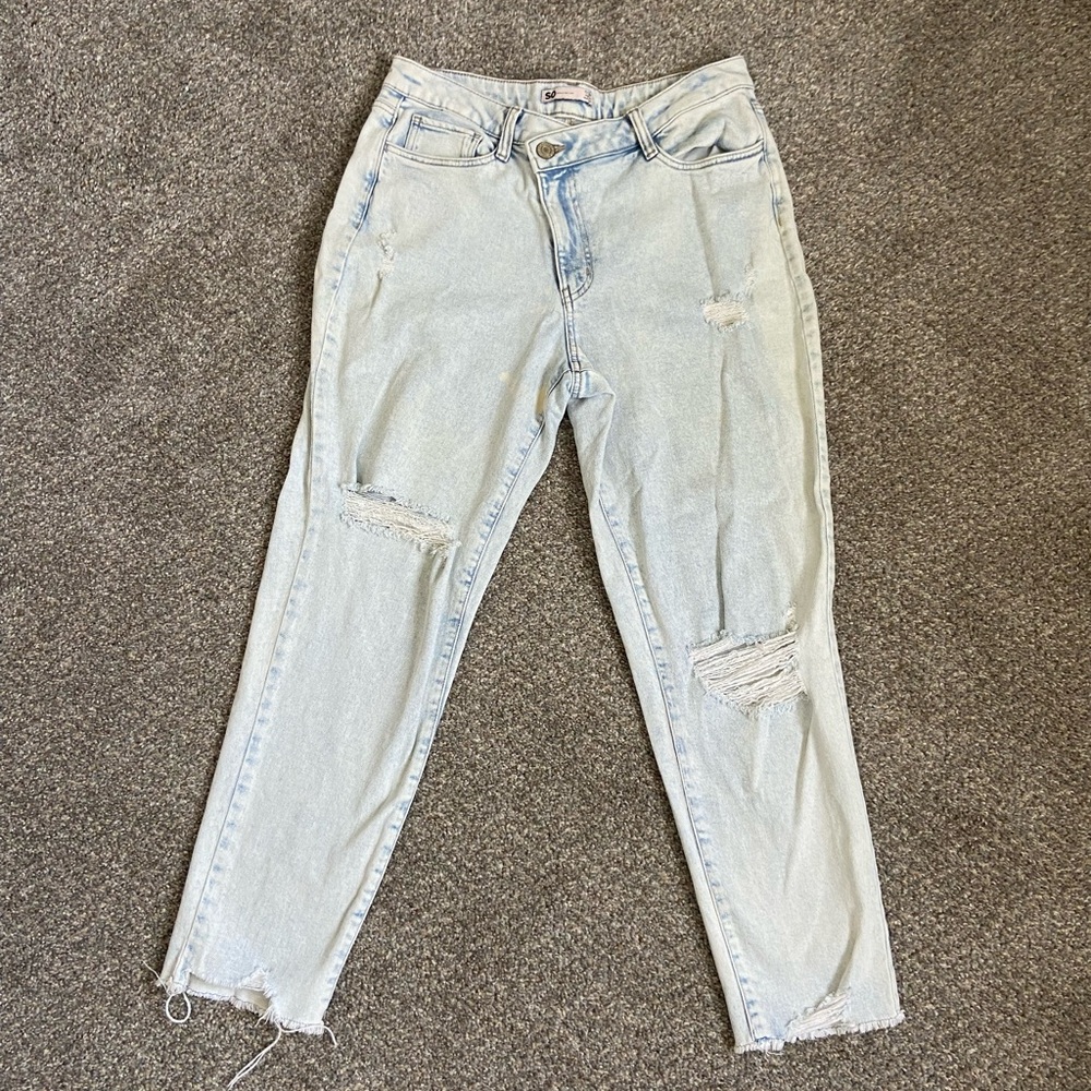 SO Light Blue Distressed Ankle Jeans